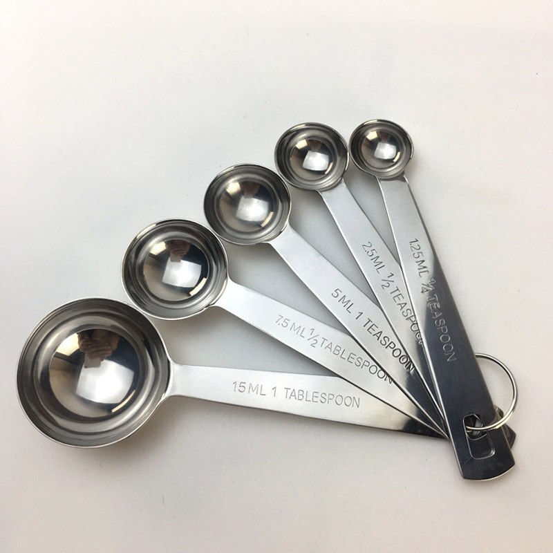 5 PCS Stainless Steel Measuring Scoop Spoon Set with Scale Value for Cooking Baking 1.25ml 2.5ml 5ml 7.5 ml 15ml