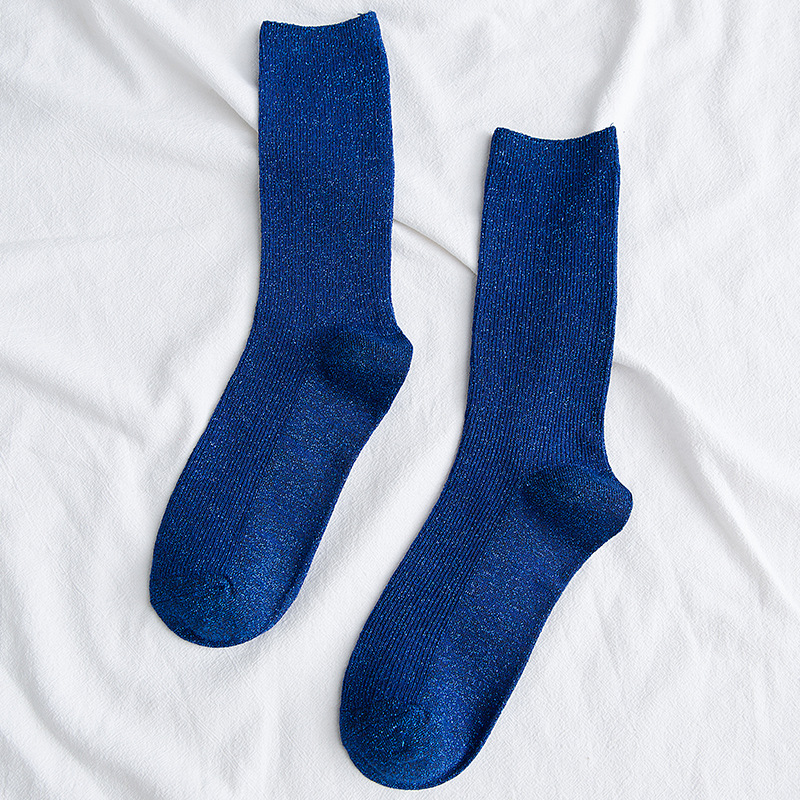 Helle funkelnde Damensocken, modische glitzernde glänzende Socken, süße süße goldene silberne Socken, Frühling und Herbst, atmungsaktive Socken: Blau