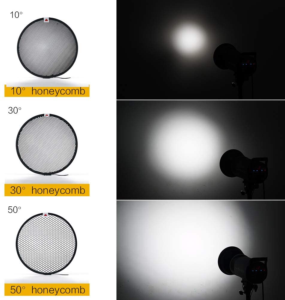 Standard Reflector Photography Diffuser,10/30/50 Degree Honecomb Lamp Shade Grid for 7inch/18cm Bowens Mount Studio Light Strobe