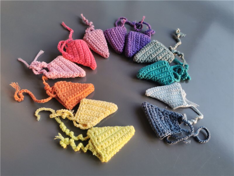 6/12 stücke Häkeln Holz Regenbogen Puppen in Beanies für Pastell Stapelbar Blöcke Holz Natürliche Puppe in Stricken Hut montessori Spielzeug: pastel hat 12