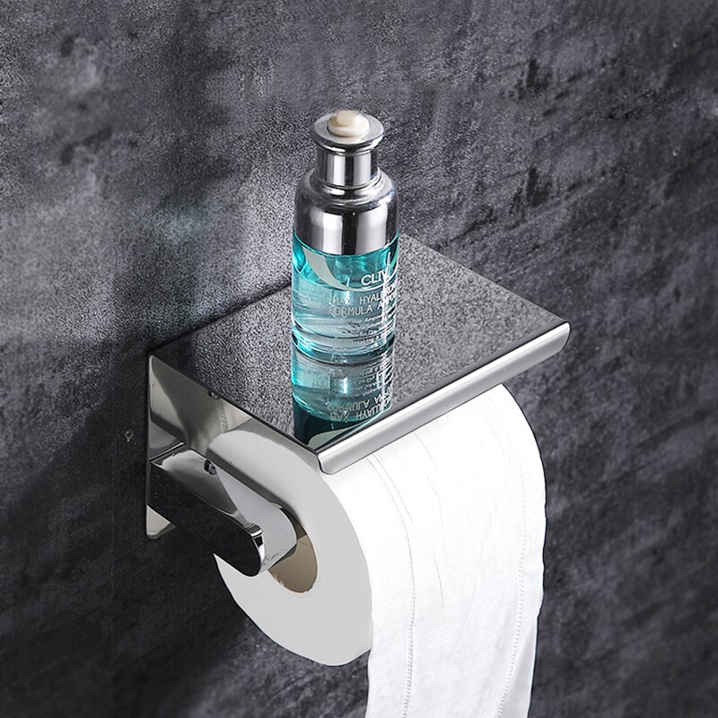 Stainless Steel Toilet Paper Holder Bathroom Wall Mount WC Paper Phone Holder Shelf Towel Roll Shelf Tissue Towel Dispenser: style E silver