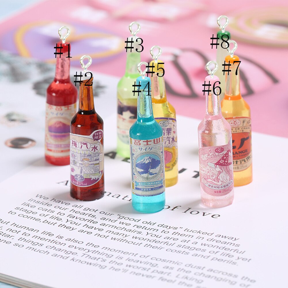 Yamily 10 stück/harz-fruchtsaftflaschen-anhänger, rosa getränkeanhänger, diy-schmuckherstellung für schlüsselanhänger, ohrringe und halsketten