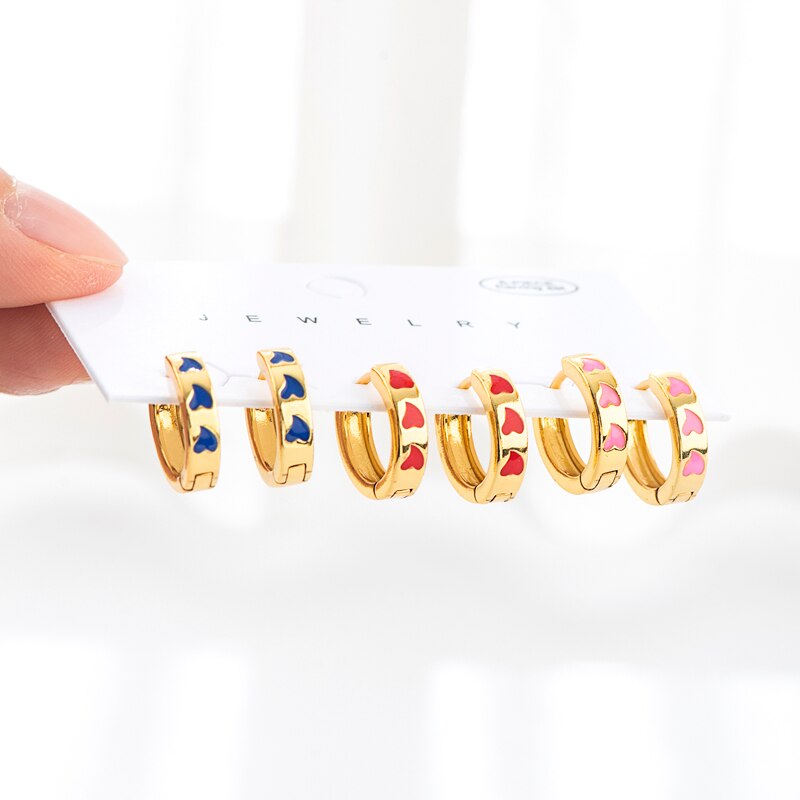 Sipengjel 6 Stuk Glossy Metalen Kleine Oorringen Set Kleurrijke Liefde Hart Gouden Oor Gesp Oorbellen Voor Vrouwen Sieraden