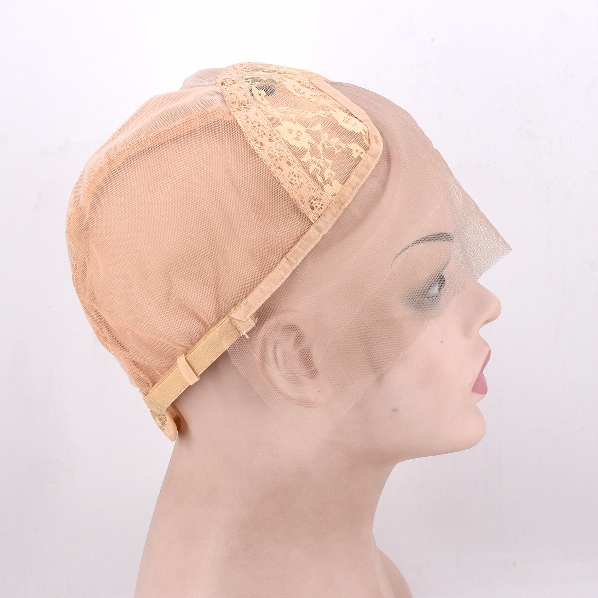 Adjustable Front Lace Mesh Cap For Wigs Semi-Mechanical Semi-Manual Front Lace Wig Mesh Cap: Beige
