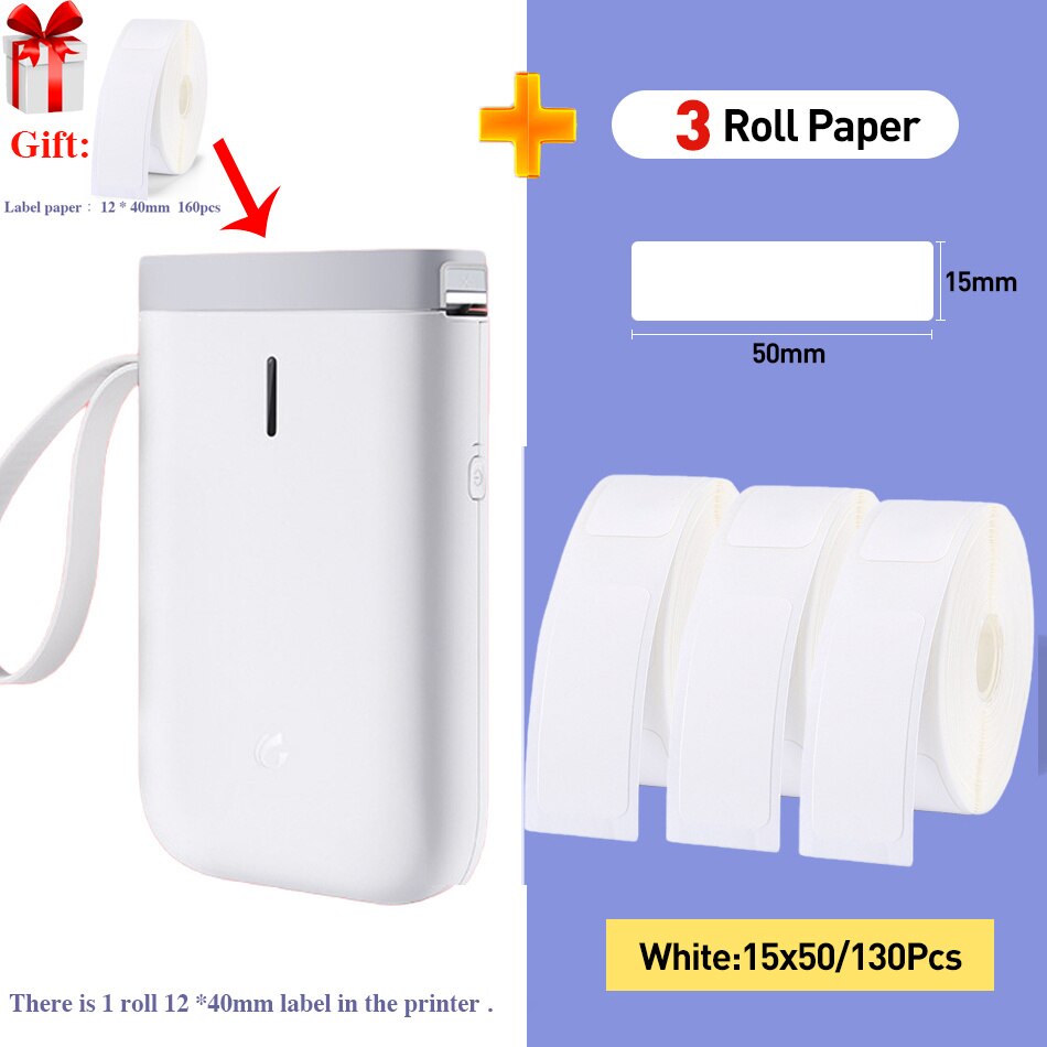 Imprimante thermique portable D11 pour étiquettes, machine d'impression thermique pour poche, étiquette de planificateur: White w 15x50mm3