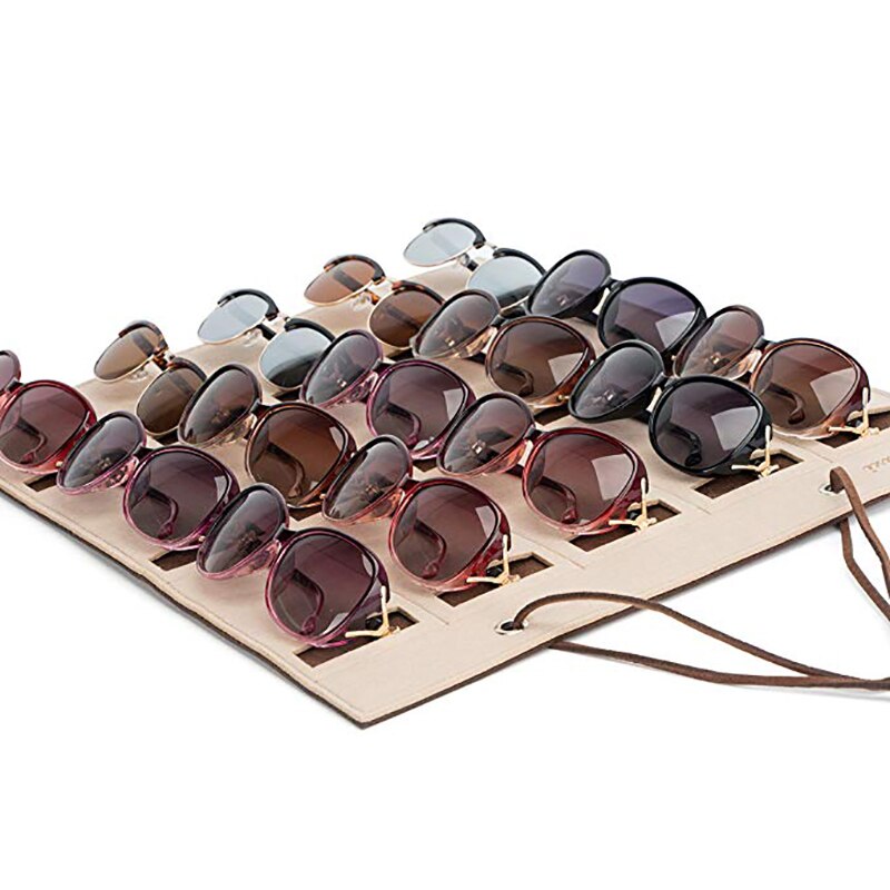 Soporte de 15 ranuras para gafas de sol, estuche de exhibición, bandeja de joyería, caja de almacenamiento, organizador, color Chocolate, Unisex