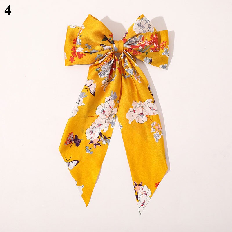 Gestreepte Bloemenprint Strik Haar Clips Lint Haarspeld Twee-Lagen Oversized Bows Haar Clip Haarspeldjes Meisjes Haar Accessoires: 4