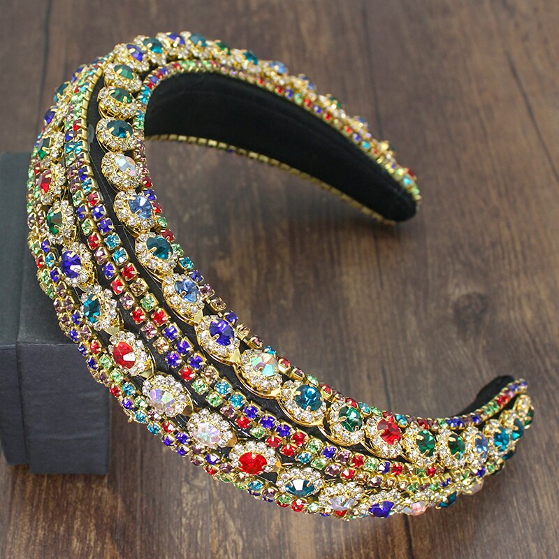 Diadema de lujo palaciego estilo europeo para mujer, bandana con diamantes de imitación brillantes, cristal barroco, esponja gruesa, para