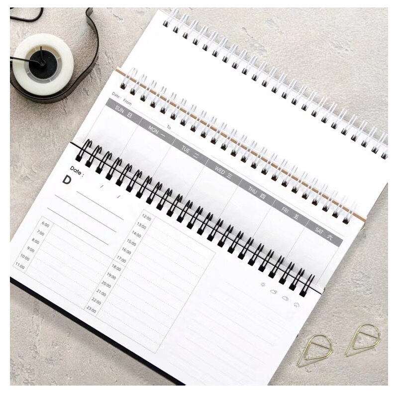 Simple Small Memo Notepad Time Management Planner Self-discipline Clock-in Schedule Blank Drawing Book Thick Paper Coil Ledger