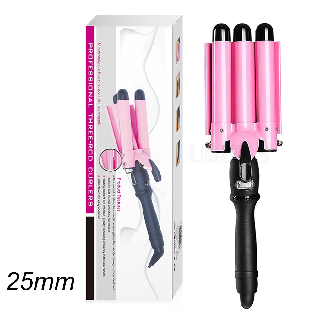 Hair Curling Iron Triple Barrel Hair Curler Flat Iron Curling Waver Wand Crimper Perm Splint Curly Tong Hair Styler: 25mm pink with box / AU