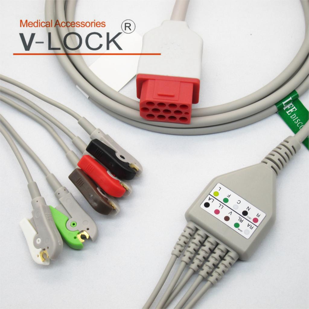 Cable ECG de una sola pieza con 5 cables, clip para monitor de paciente Biomet BM7