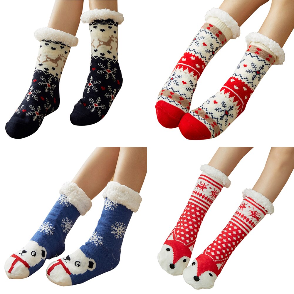 Vrouwen Winter Print Leuke Warme Lange Sokken Dikke Sokken Antislip Thuis Vloer Kerstcadeaus Cartoon Tapijt Sokken Kerst sokken