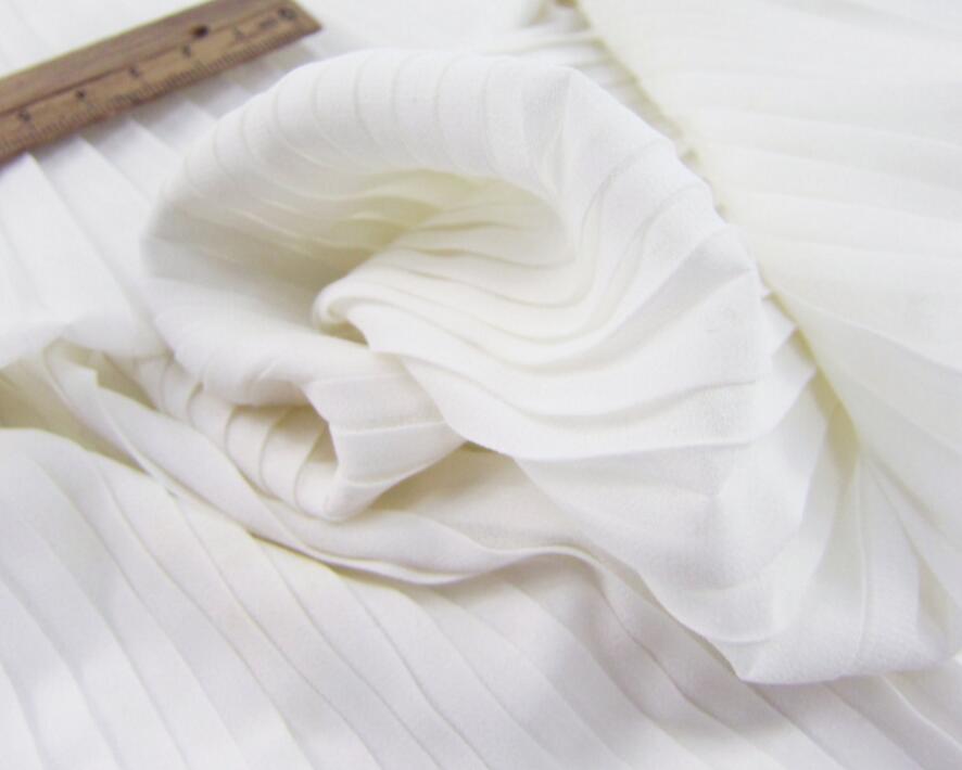 Plisseret chiffon stof solidt organ knust blødt åndbart diy nederdel materiale: Off white