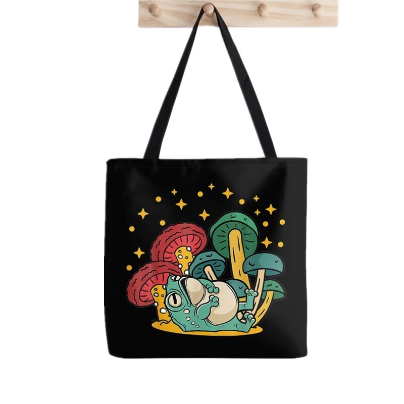 Borsa Shopper da donna The Sun Frog Tarot borsa Kawaii stampata Harajuku Shopping borsa Shopper in tela borsa da ragazza borsa a spalla Tote borsa da donna: F1398