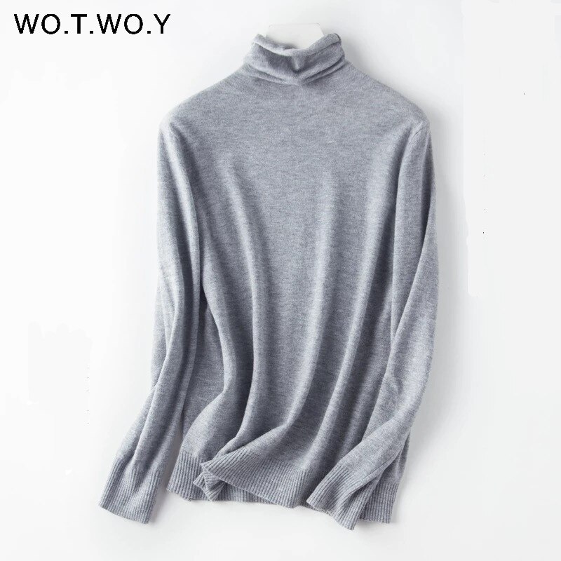 Wotwoy höst vinter slimmad tröja dam basic bottenstickat dam stickade bomullströjor femme jumper: 8260- grå