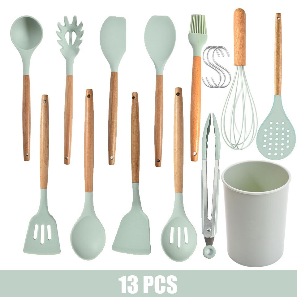 9/10/11/12PCS Kitchen Cooking Tools Set Silicone Utensils Set Turner Tongs Spatula Soup Spoon Non-stick Shovel Oil Brush: 13PCS