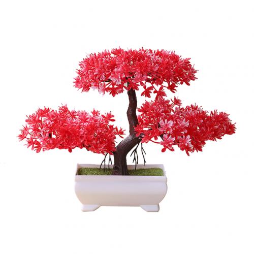 Realistinen keinotekoinen vihreä ruukku tervetuloa mänty jäljitellä bonsai-simulaatio keinotekoinen ruukkukasvi ornamentti kodin koristelu: Punainen