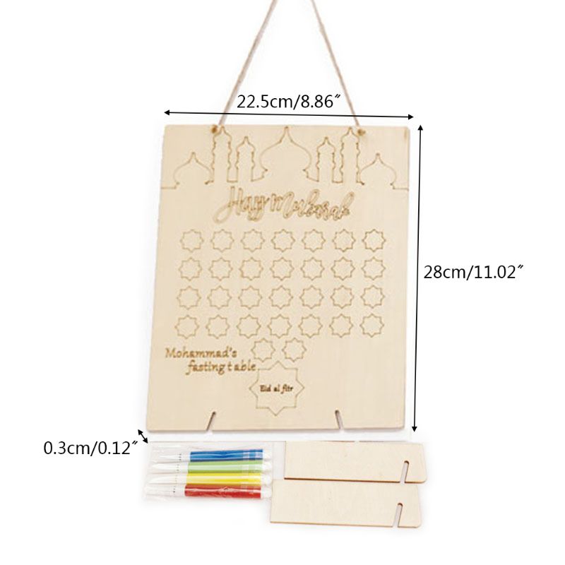 Ramadan Countdown Calendar Wooden Eid Mubarak Ornaments Decoration Lot Z1 U