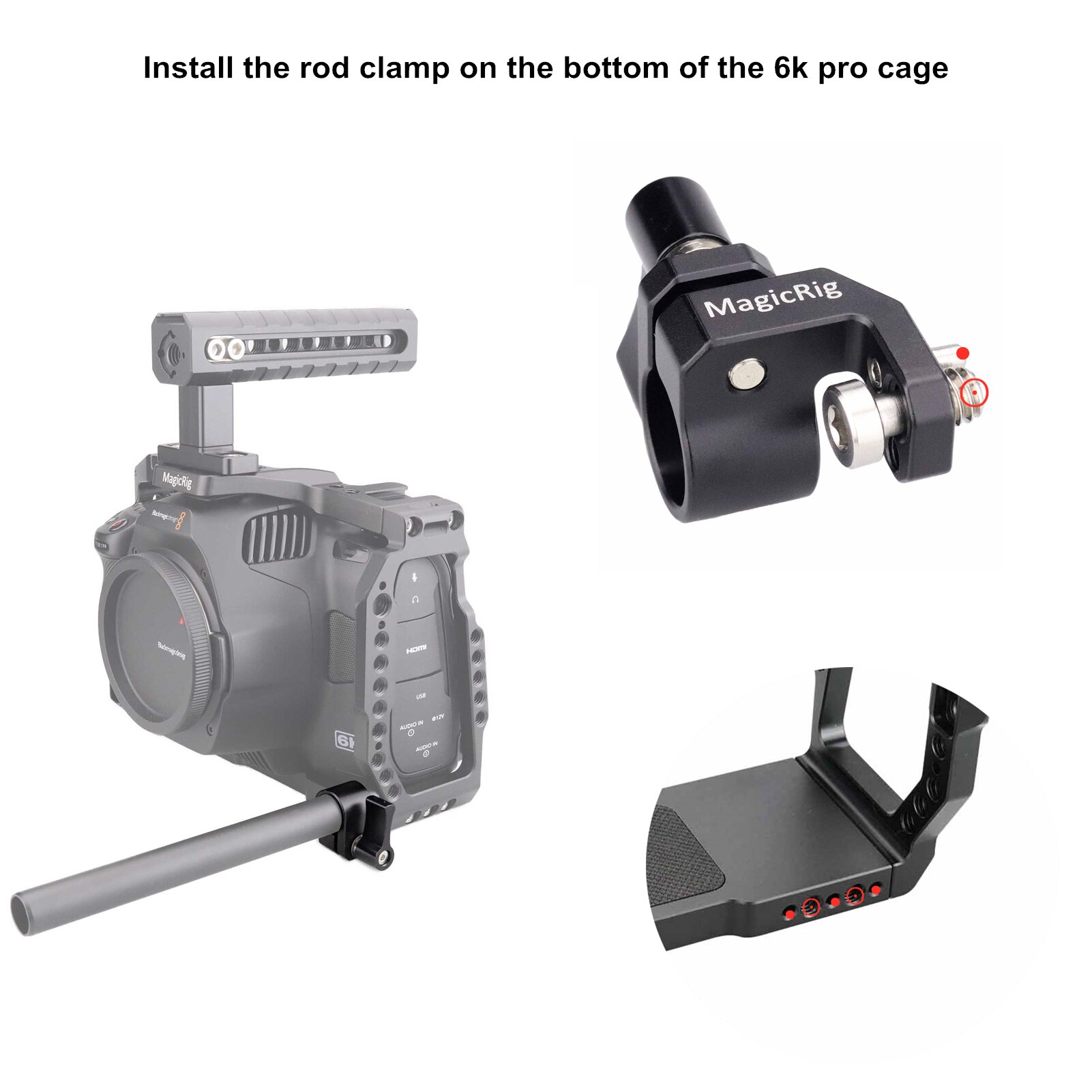 MAGICRIG Single Hole 15mm Rod Clamp for BMPCC 6K Pro Cage