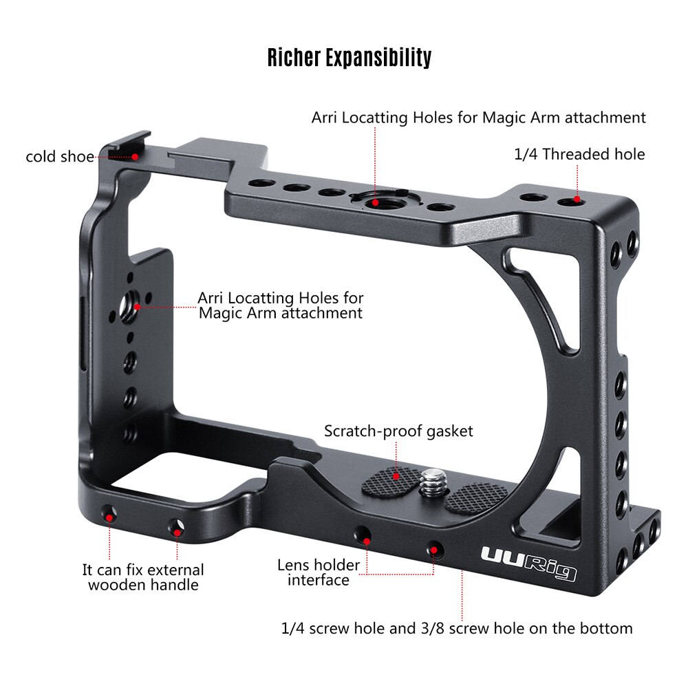 UURIG R008 Camera Cage Stabilizer accessories Housing Cage with Cold Shoe for Sony A6400 Microphone Fill Light Aluminum Alloy