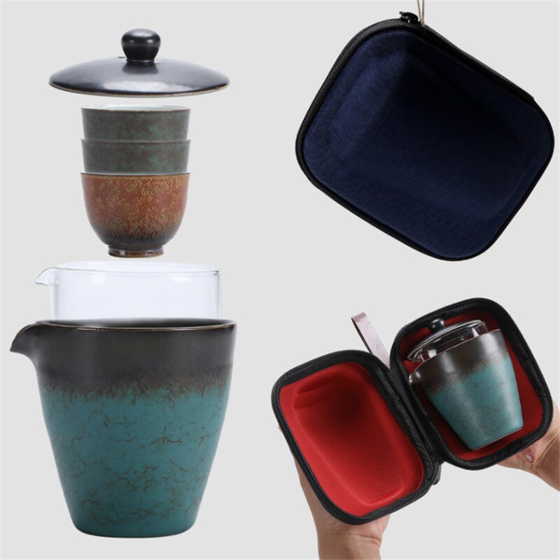 Japanese-style Ceramic Kung Fu Tea Set Teapot Gaiwan with Tea Cups Portable Travel Tea Set Office Water Cups Drinkware