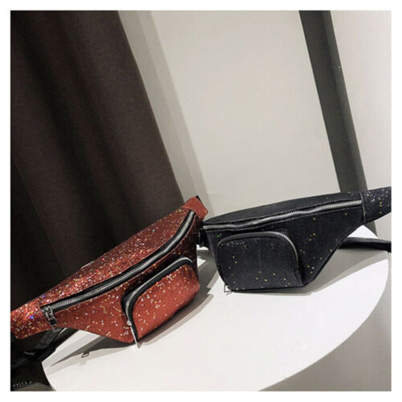 Women's Waist Fanny Pack - Sequin Travel Hip Bum Bag - Small Purse Chest Pouch - Crossbody Shoulder Bag