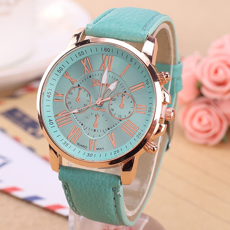 Drie-ogen horloge retro student koppel horloge mannen en vrouwen riem quartz trend horloge: Muntgroen