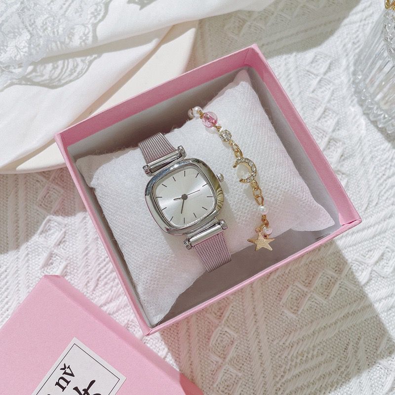 Stijlvolle Casual Dames Rvs Mesh Met Kleine Wijzerplaat Vierkante Quartz Horloge Student Meisje Eenvoudige Vintage Klok