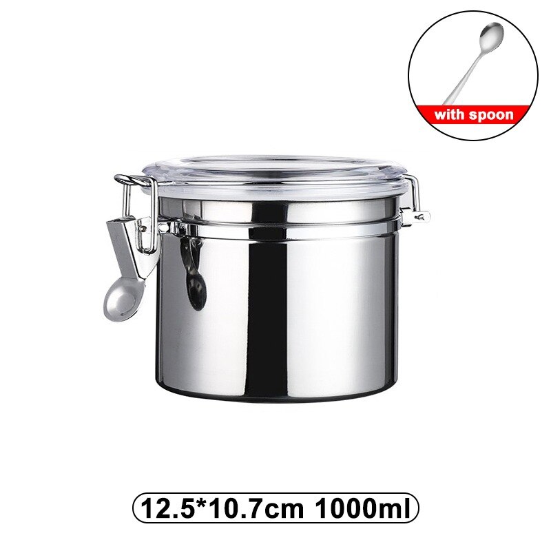 Recipiente hermético de acero inoxidable para café, bote de almacenamiento para café, arroz, té, especias y hierbas (cuchara de ), 0.4L-1.7L