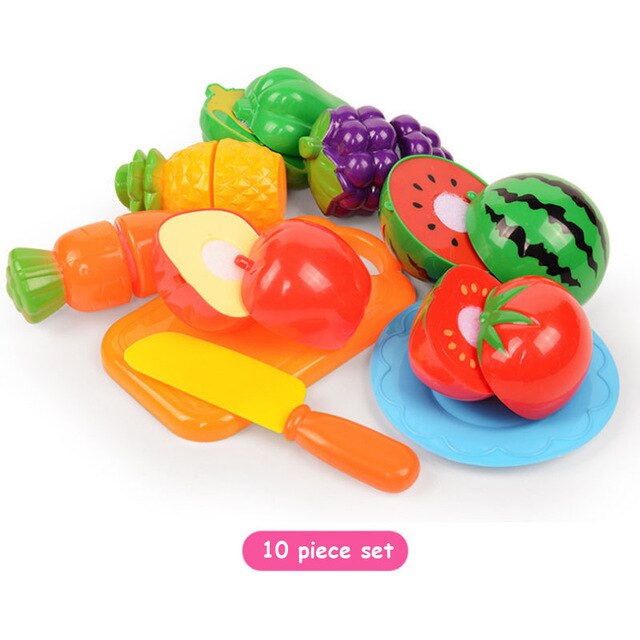 6/10/13/18pcs/20pcs/37pcs/set Housekeeping Toys education toys for baby color random surwish plastic fruit vegetables cut toys: 10pcs