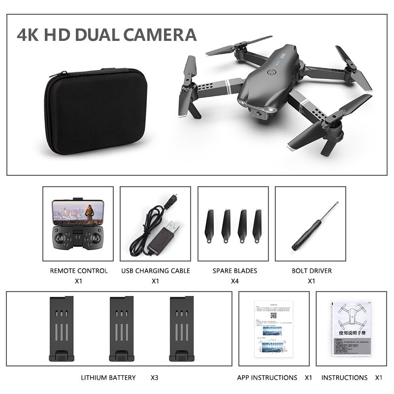 Drone RC 4K HD doppia fotocamera fotografia aerea professionale WIFI FPV pieghevole Quadcopter altezza Hold DronToy: 4K Black Bag 3B