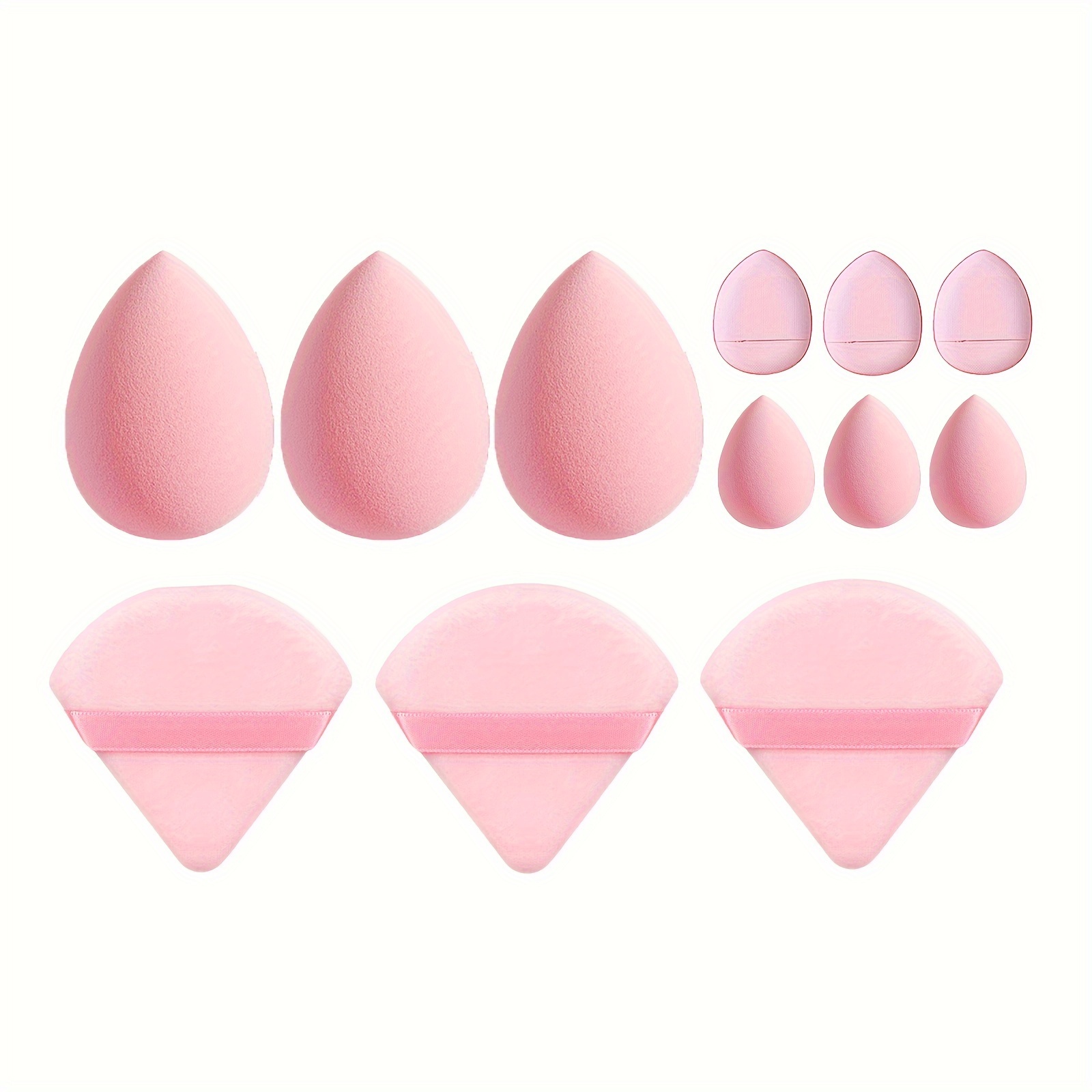 Ensemble combiné d'outils d'éponge de maquillage 12 pièces-œuf de beauté doux et bouffée de maquillage triangulaire et Mini coussin d'air, outil de maquillage pour novice: Rose