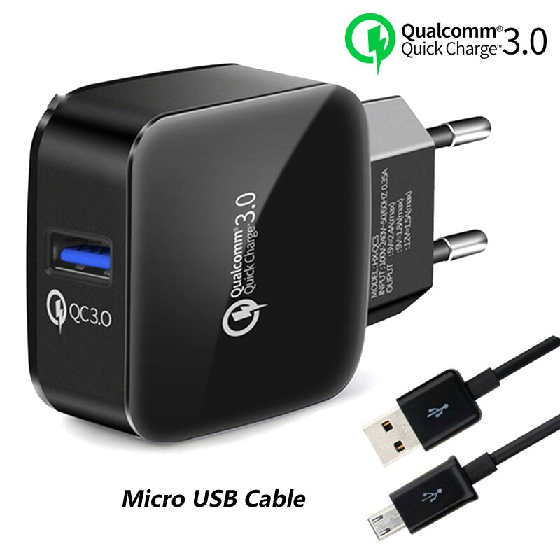 Quick Charge 3.0, 18W Travel Snellader Met Usb Type C Opladen Kabel Voor Google Pixel/Pixel 3, pixel Xl/Pixel 3XL, Htc U11/10: Black Micro Charger