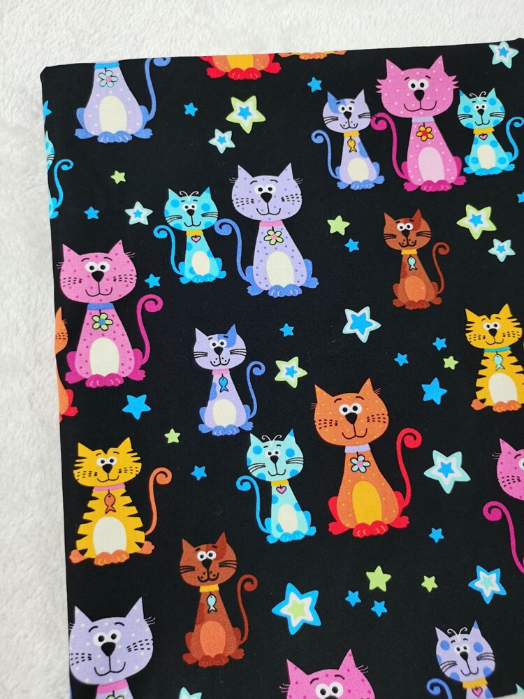 Schattige Kat Katoen Interessante Puss Menigte Regenboog Uitziende Bedrukte Stof Patchwork Home Decor Jurk Kleding Viaphil