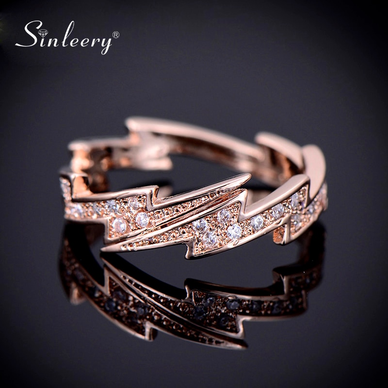 SINLEERY Einzigartige Blitz Ringe Für Frauen Einstellbare Größe blendend Zirkonia Rose Gold Farbe Schmuck Jz460 SSH