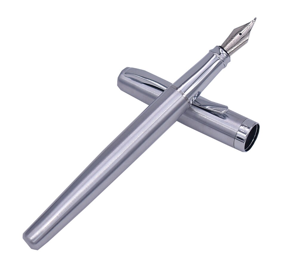 Duke 209 Steel Fude Calligraphy Fountain Pen Bent Nib , Pure Silver Color Writing Pen for Painting / Office / Home