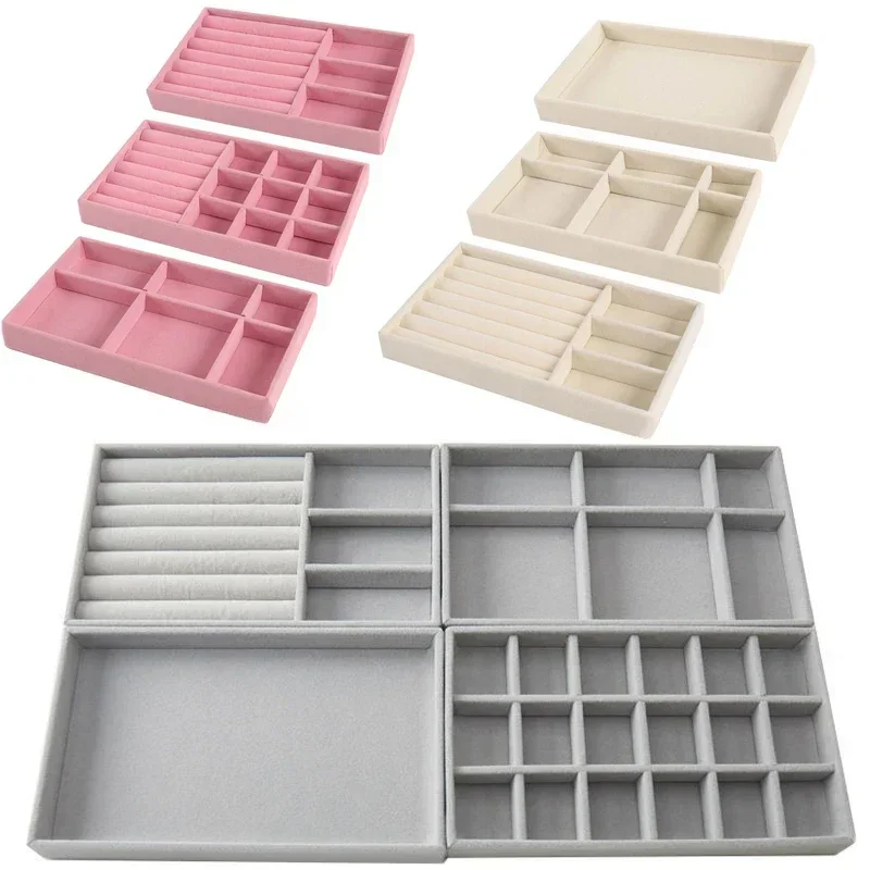 Velvet Jewelry Accessories Display Organizer Desktop Makeup Storage Box Earring Bracelet Ring Brooch Classification Drawer Tray