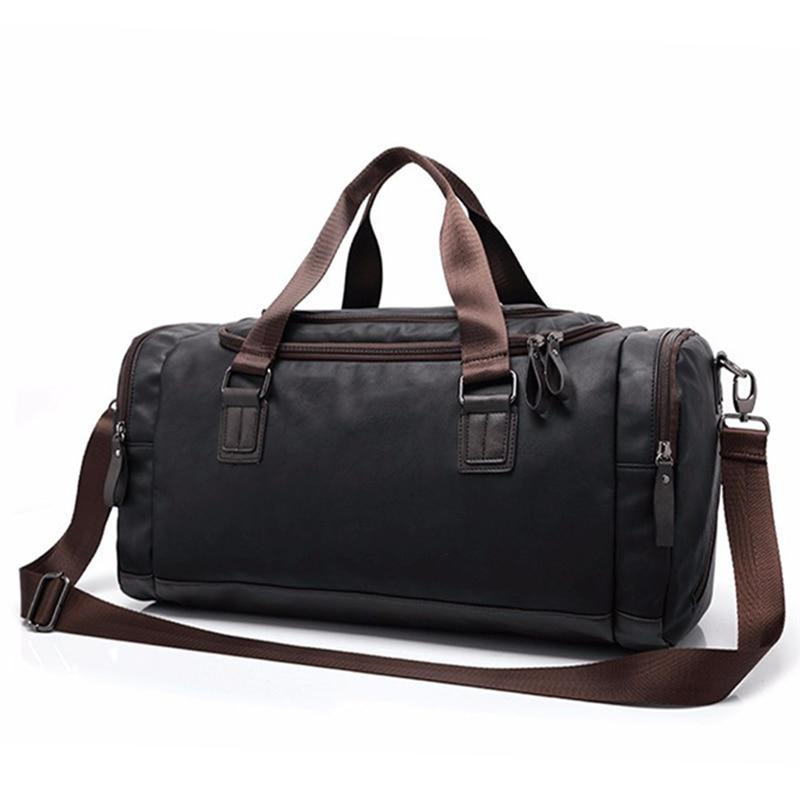 Rejsetaske sort pu læder vandretasker håndbagage til mænd rejse duffle bag udendørs stor kapacitet