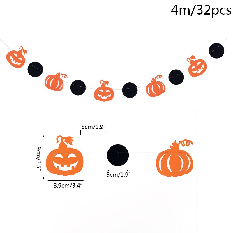 Halloween Paper String Banner Orange Pumpkin Bat Spider Skull Paper Garland Halloween Party Home DIY Hanging Bunting Decorations: B04
