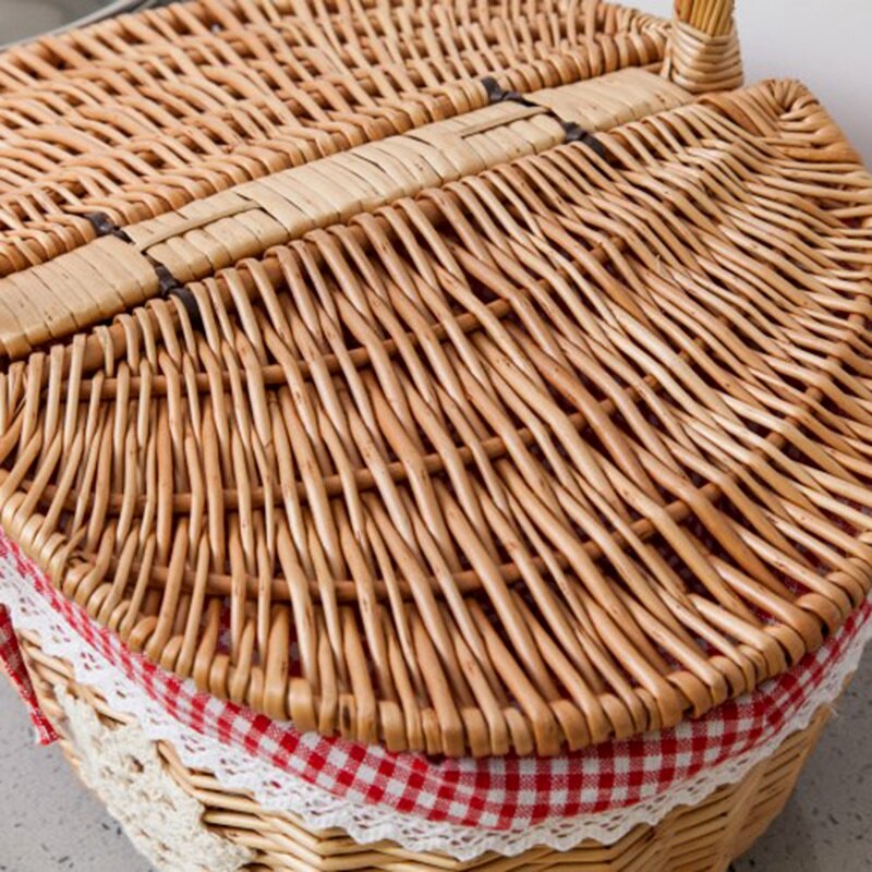 Handgemaakte rieten mand rieten kampeerpicknickmand boodschappenmand opbergmand en handvat houten gekleurde rieten picknickmand