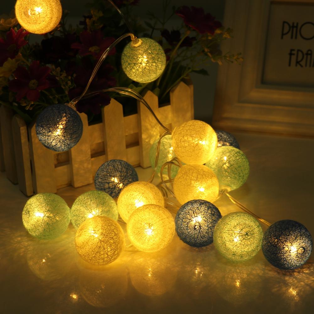 Guirlande lumineuse boules de coton, 2M, 20 pouces, pour noël, pâques, extérieur, fête, bébé, chambre d'enfant, décoration féerique