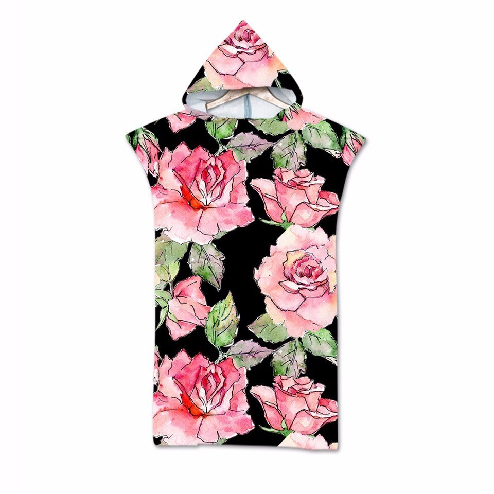 Dubbelzijdig Gedrukt Bloem Hooded Badhanddoeken Mantel Microfiber Romantische Rose Bloemen voor Volwassenen Mannen Vrouwen Strand Handdoeken: 7