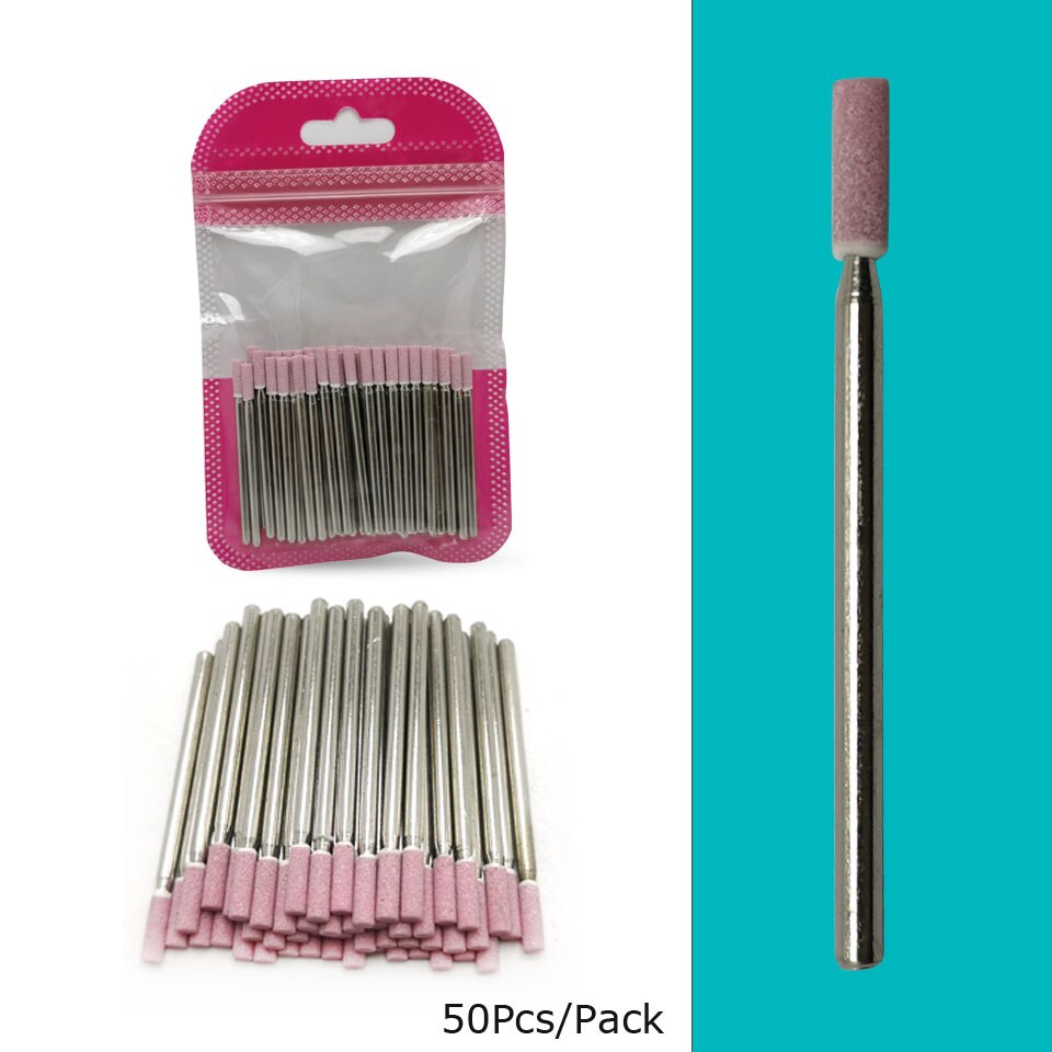 Hytoos 50 stk korund søm bor 3/32 &quot; roterende keramiske sten burr manicure cutters bore tilbehør neglebånd negle møller værktøj: A0208p(50d)