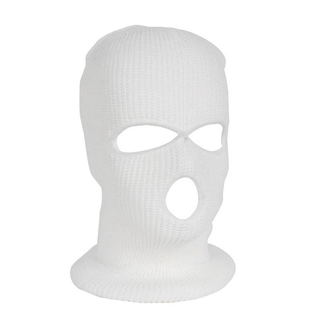 Skidmask stickat ansiktsskydd vinterbalaclava helmask för vinter utomhus sport cs vinter tre 3 håls balaclava stickad hatt: Vit