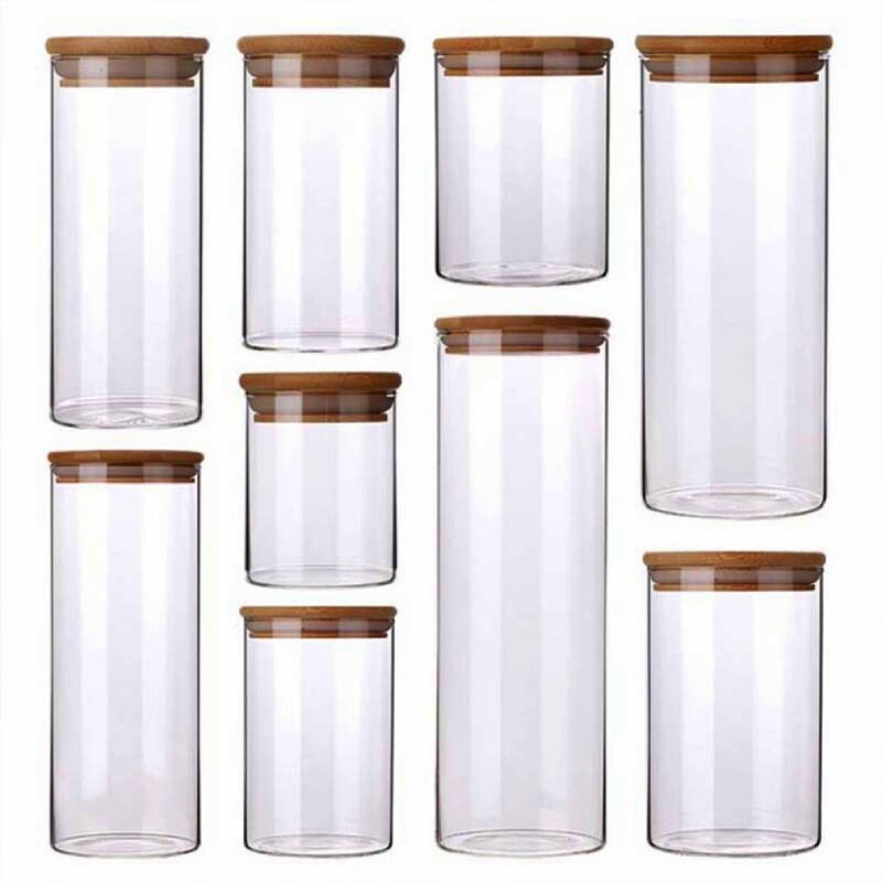 Glass Airtight Jars,Glass Food Storage Jars Containers with Bamboo Lid,Tea Cans Dried Fruit Snacks Storage Bottles