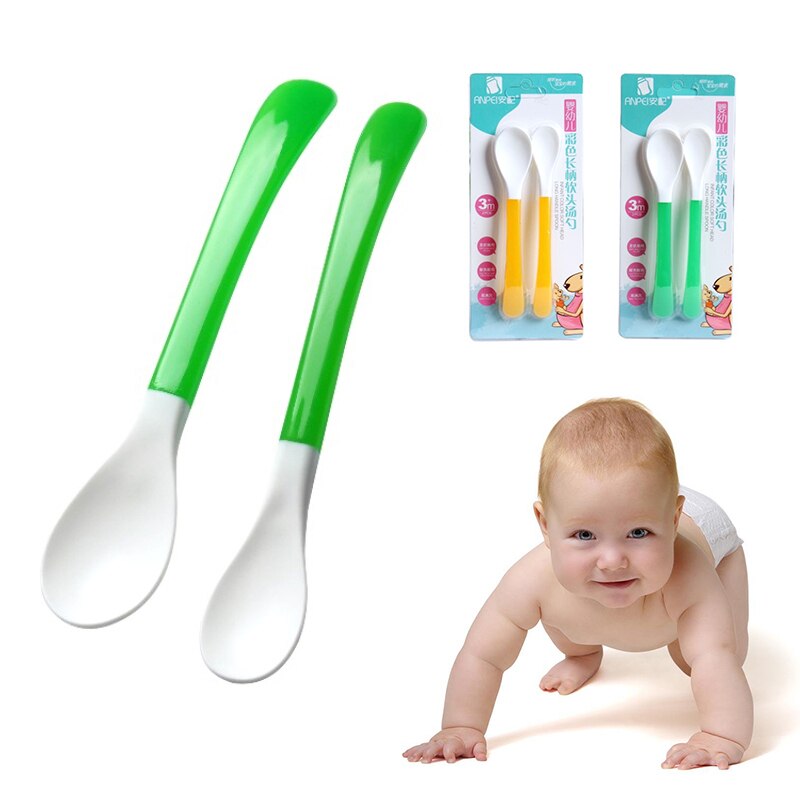 2 stuks baby zachte lepel 2 kleuren baby zachte lepel lepel voedingslepel groep baby zachte lepel servies eten training