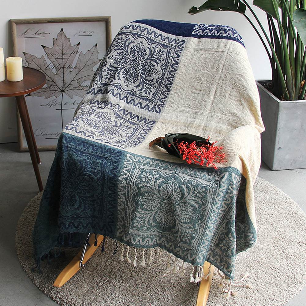 Sofa 5 farver farverig boheme chenille plaider tæppe sofa dekorative kaster på sofa/seng stort cobertor tæppe med kvast: B