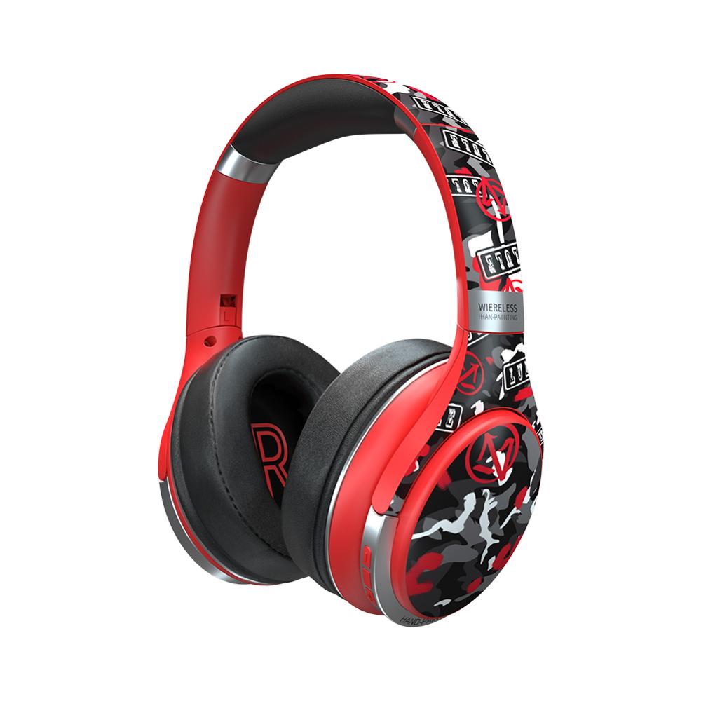 Hand Drawn Style Comfortable Wireless Headset Bluetooth Earphone Power Bass Headphone: Red