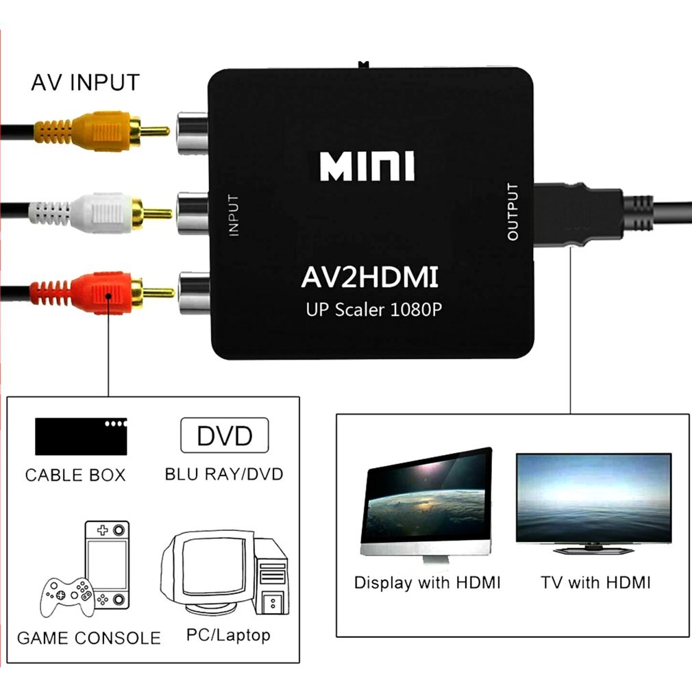 1 Set Composite Av Cvbs 3Rca Rca Naar Hdmi Video Kabel Converter 1080P Upscaling Hdmi Video Kabel Converter