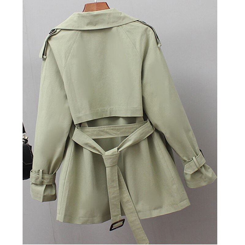 Kvinnor kort trench vår vindjacka casual lösa safari kläder stativ krage dragsko kvinnlig trench coat